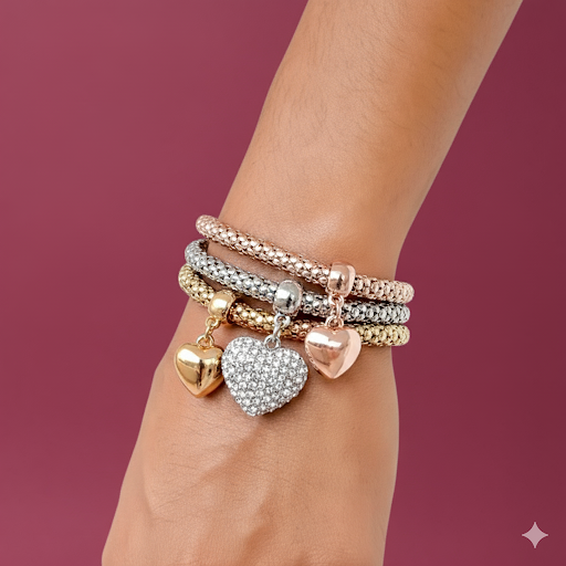 The Heart Charm Bangle Set