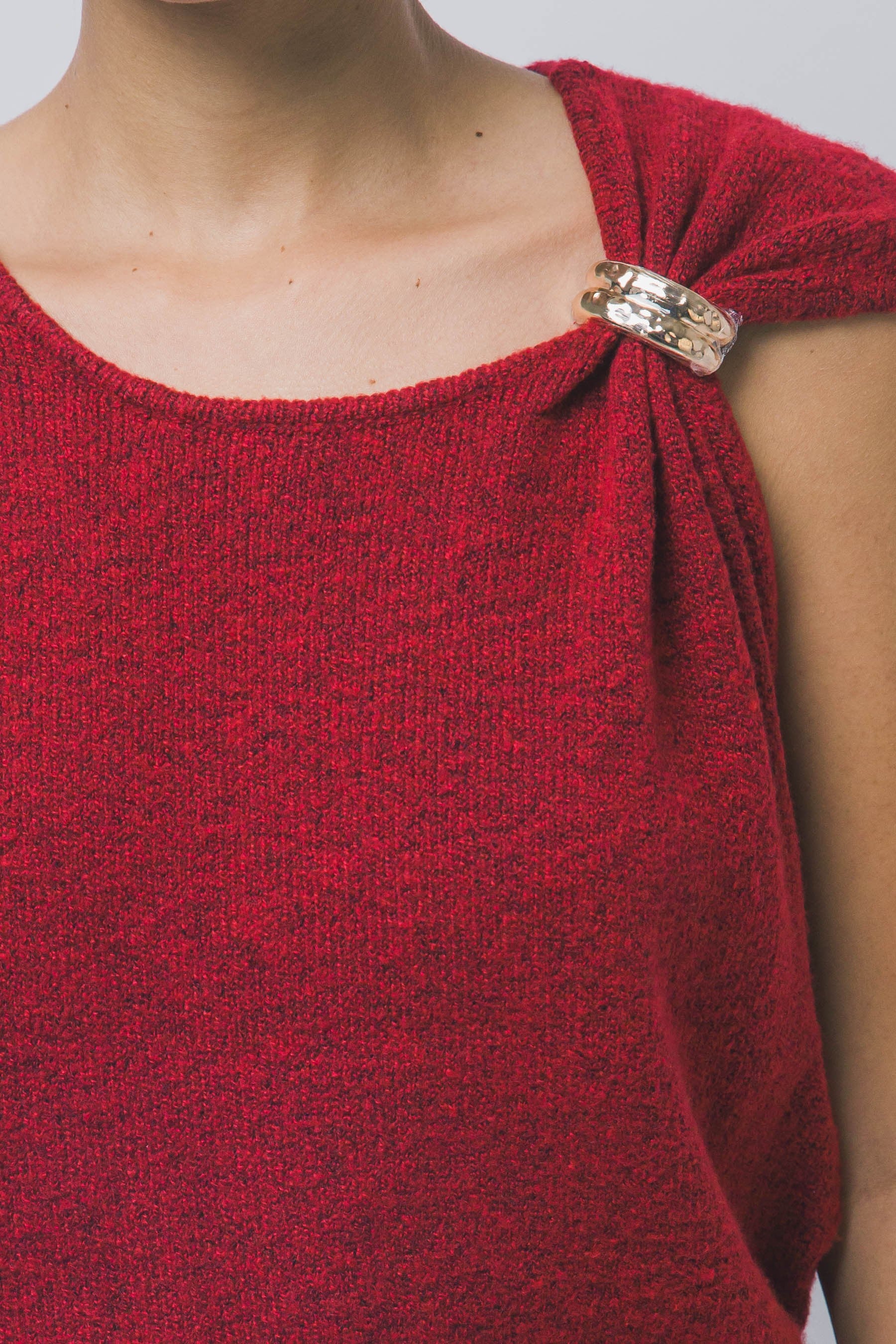 Gold-Accented Asymmetrical Knit Top