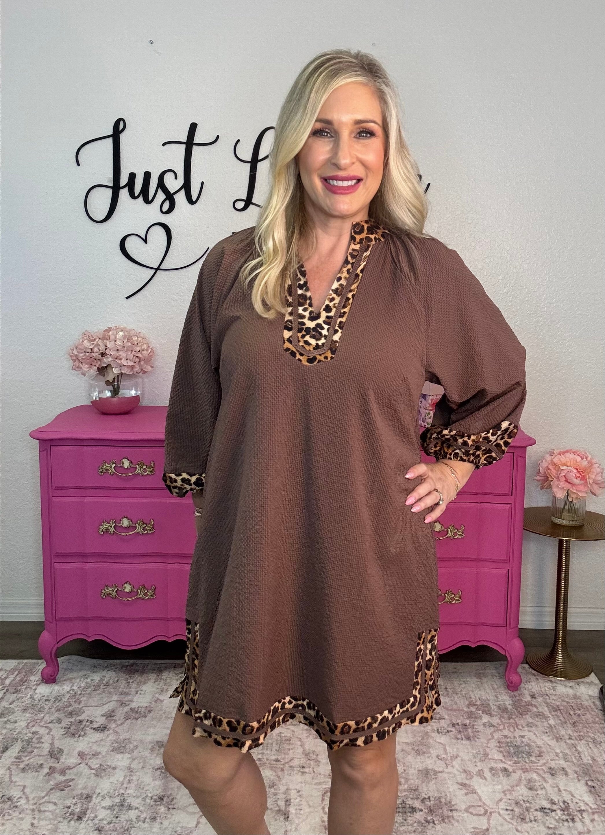 The Leopard Trim Print Dress