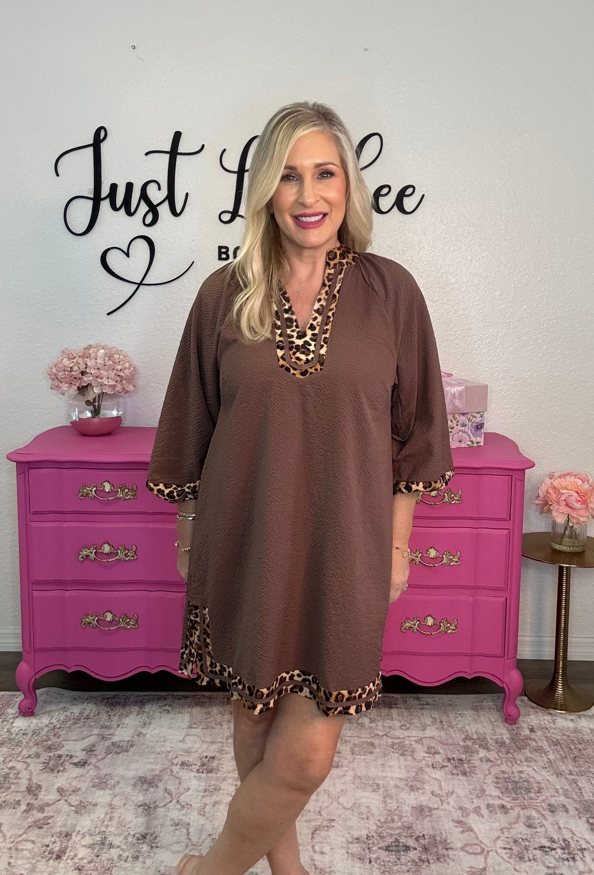 The Leopard Trim Print Dress