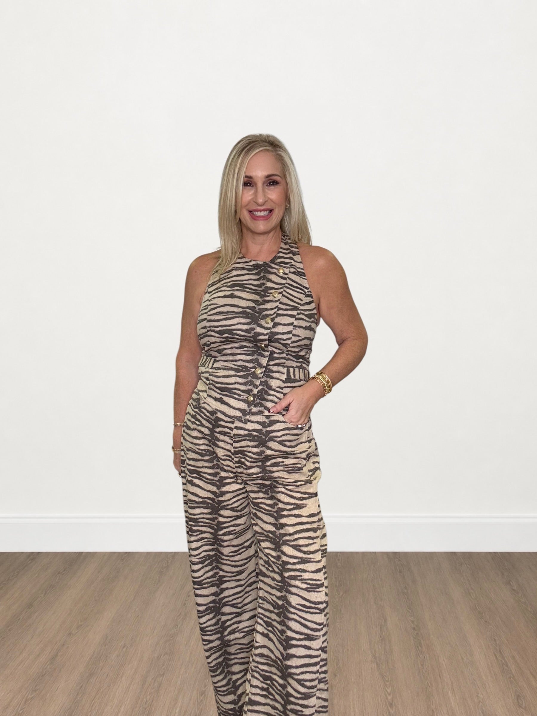 Tiger Print Wide Leg Pants