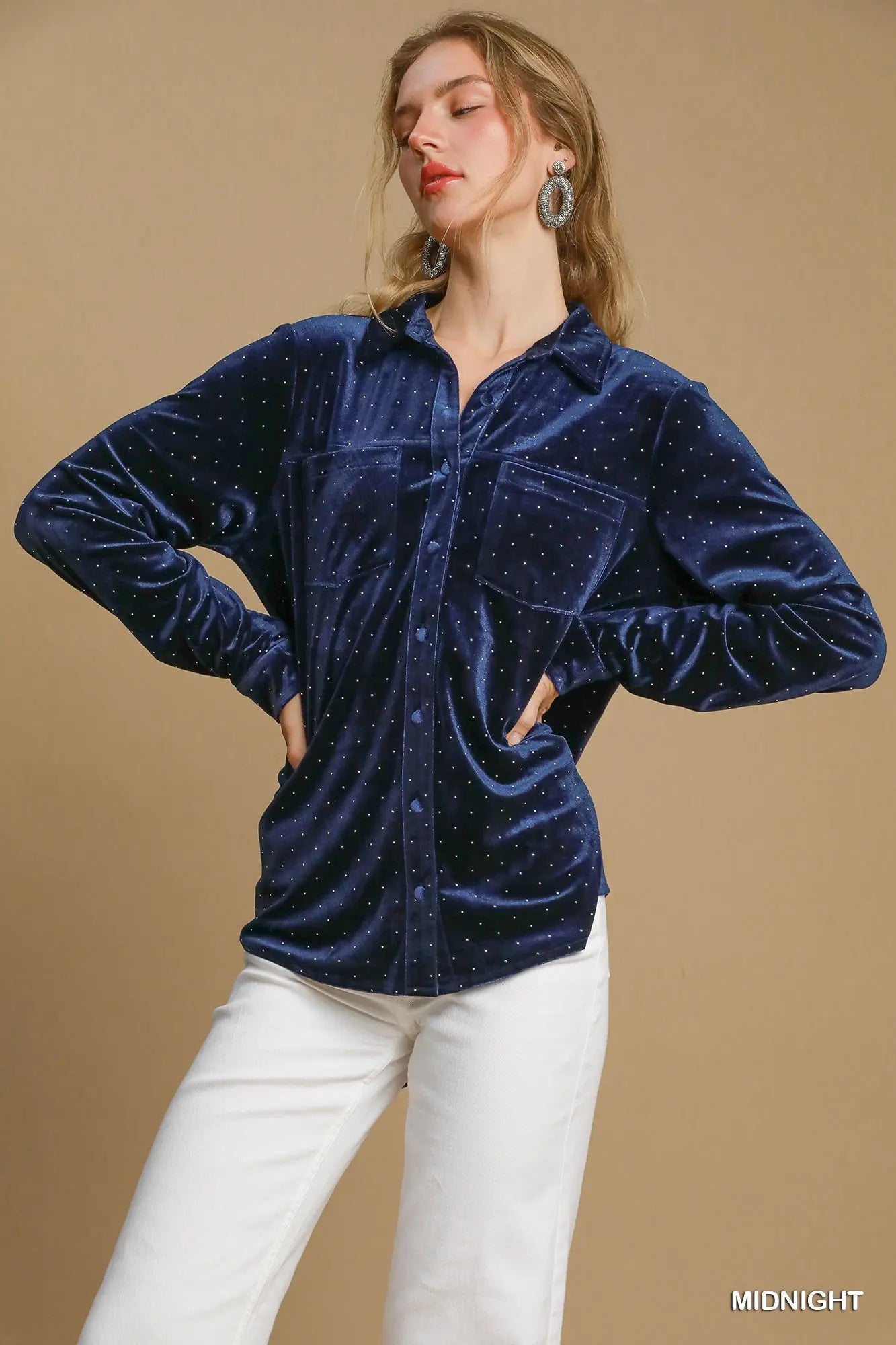 The Midnight Velvet Button Down Top
