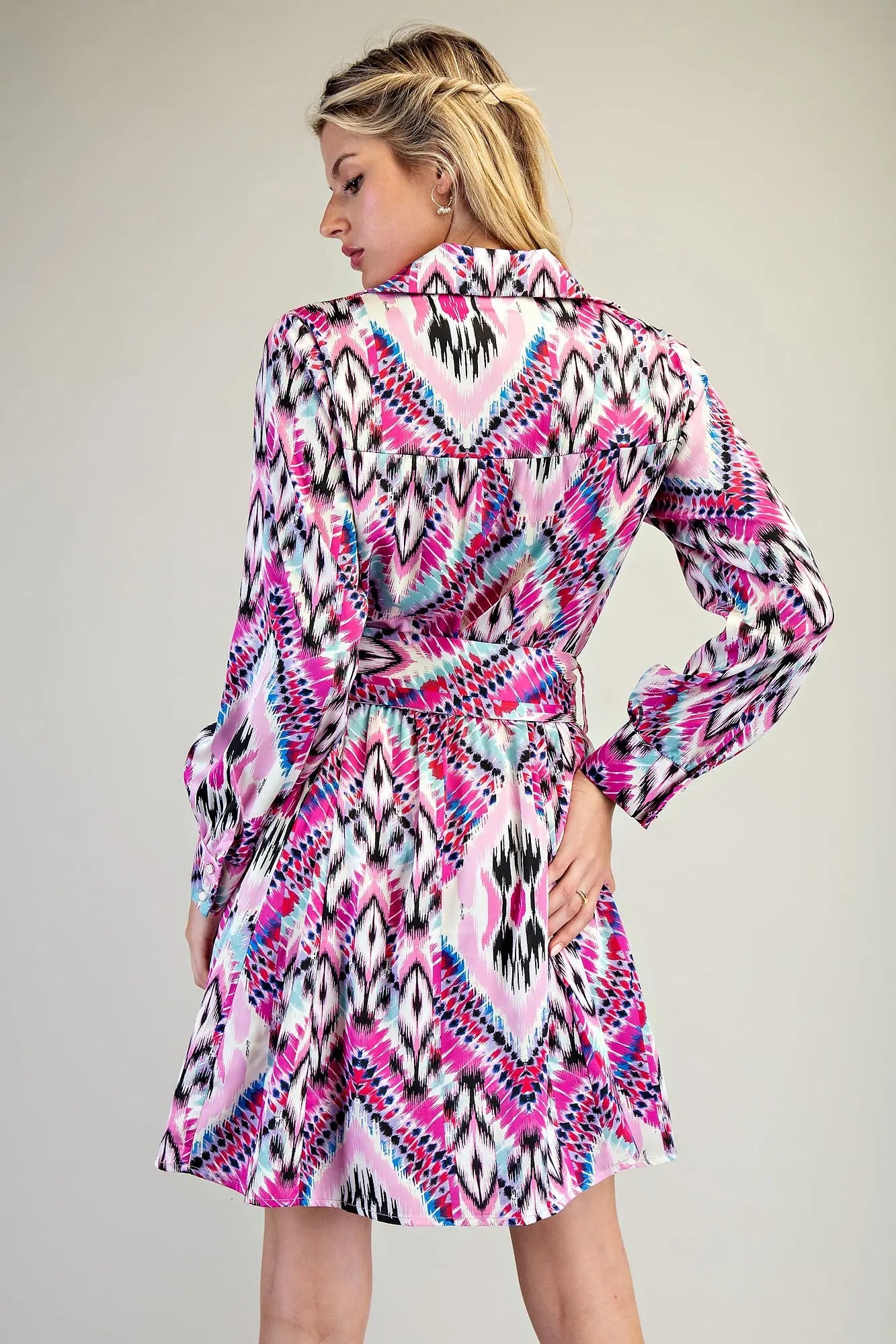 The Pink Printed Belted Dress