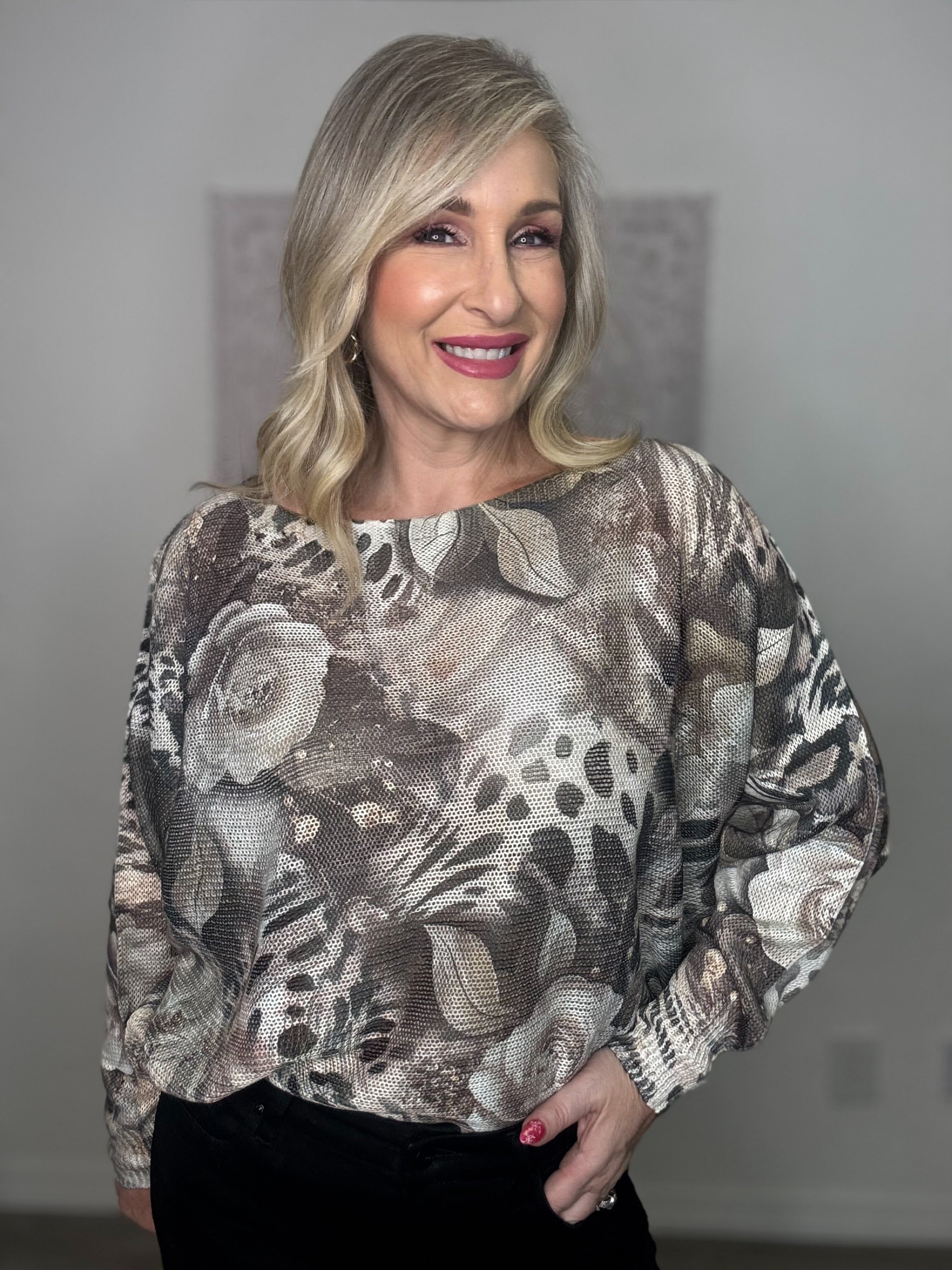 The Black Rose Leopard Knit Top