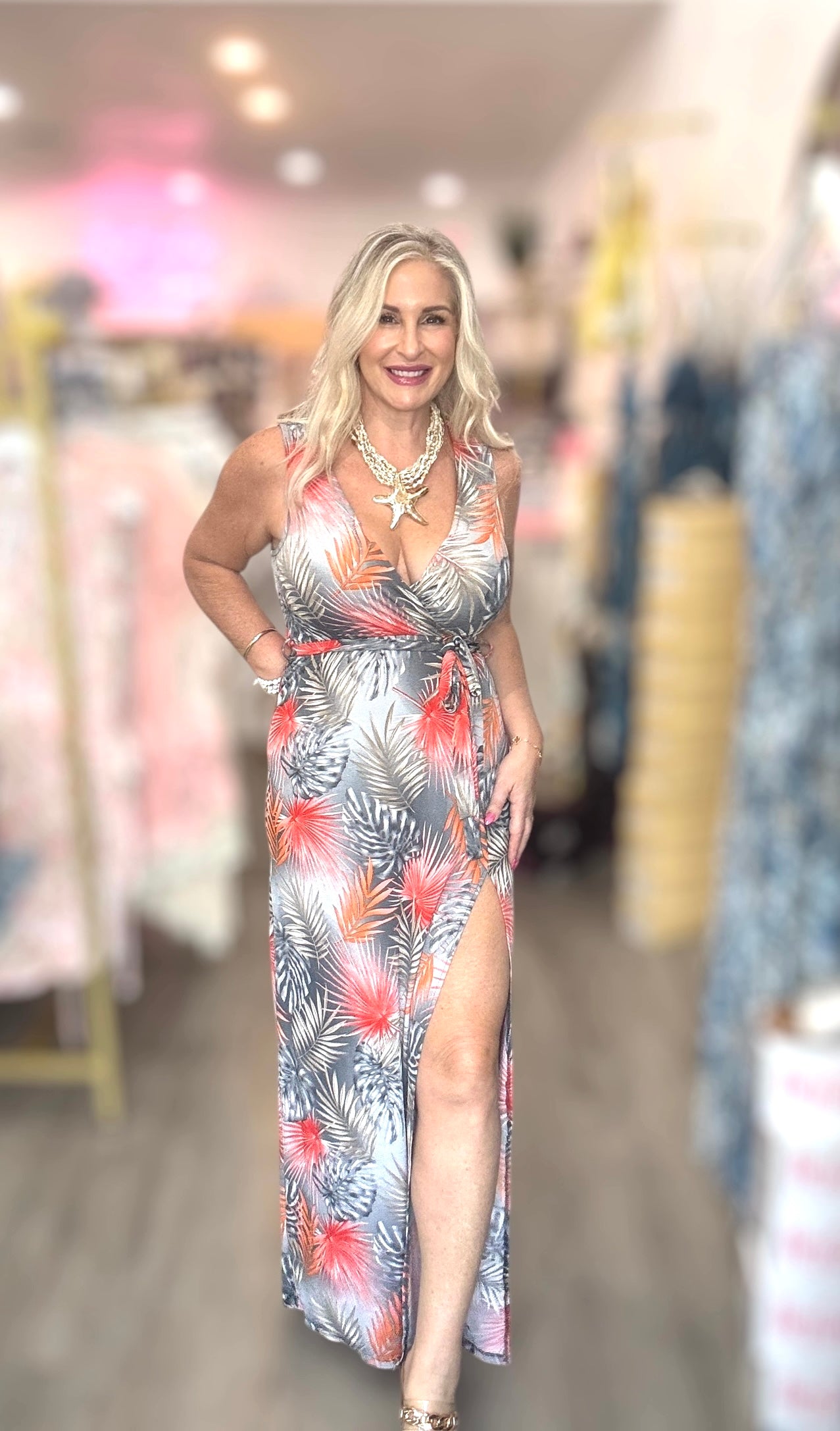 The Coral Tropical Maxi Dress