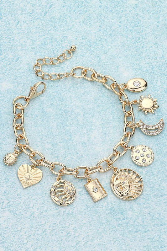 Heart Moon Zodiac Charm Station Bracelet