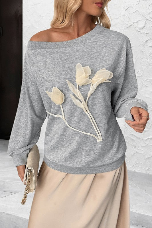 Off-shoulder Floral Sweatshirt Top