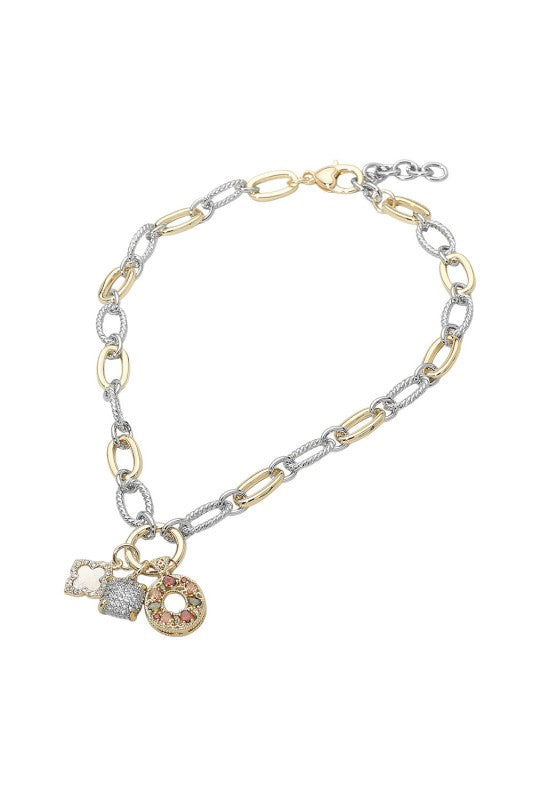 Two-Tone Link Charm Necklace