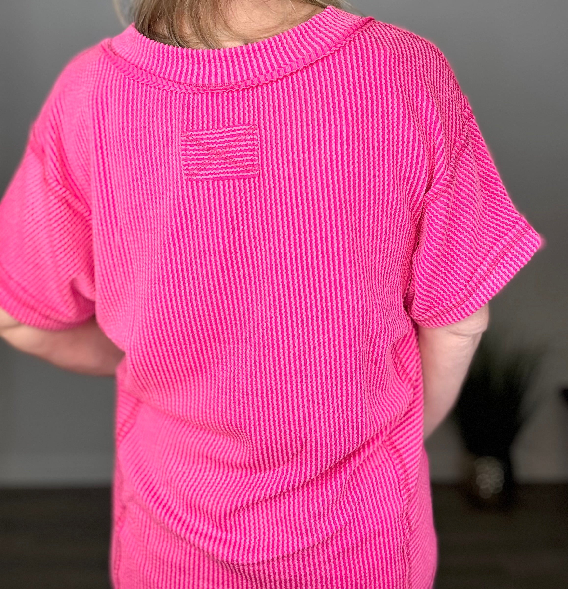 Textured Ribbed Knit V-Neck Top