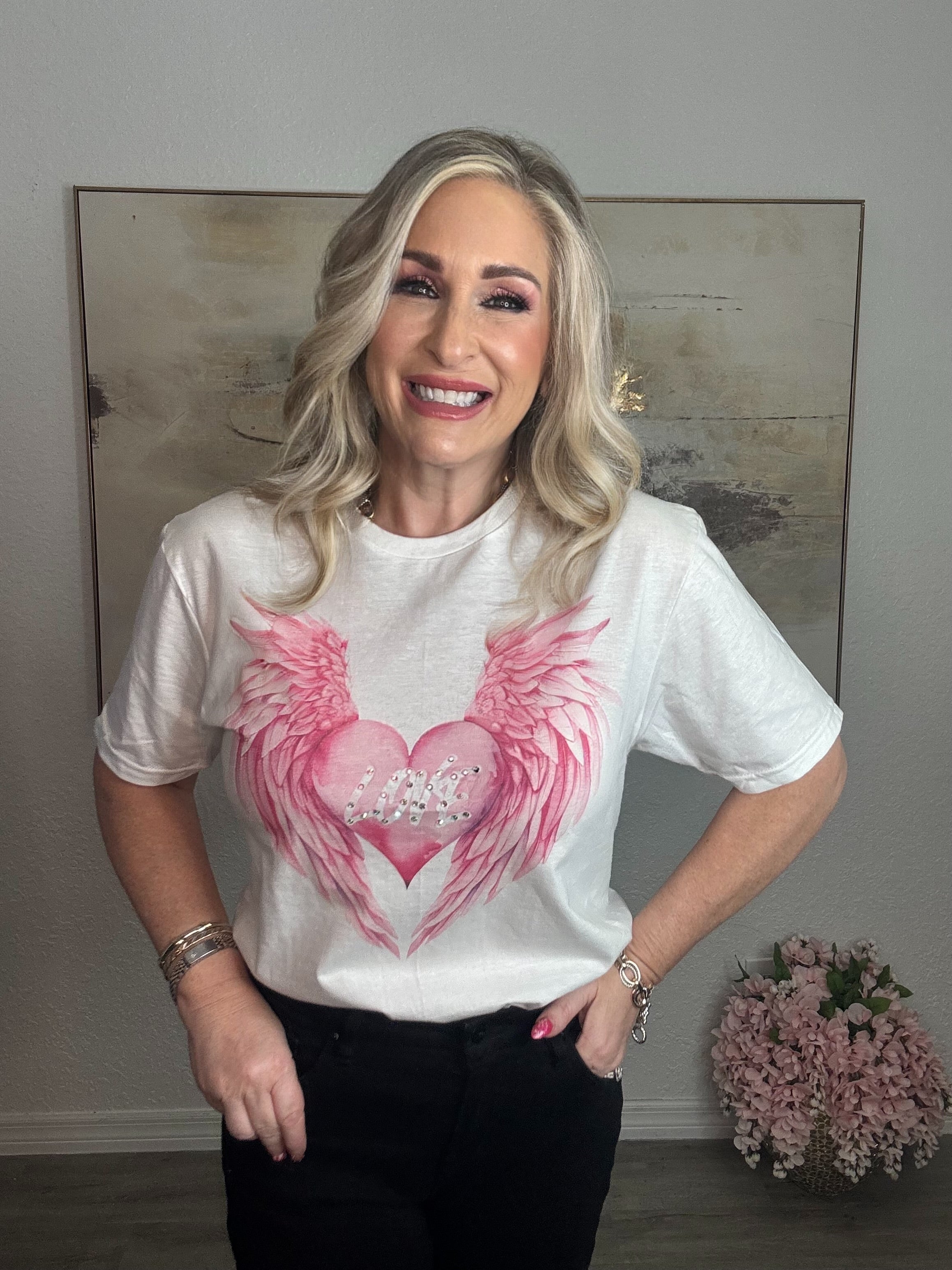 The Love Heart Rhinestone T-Shirt Top