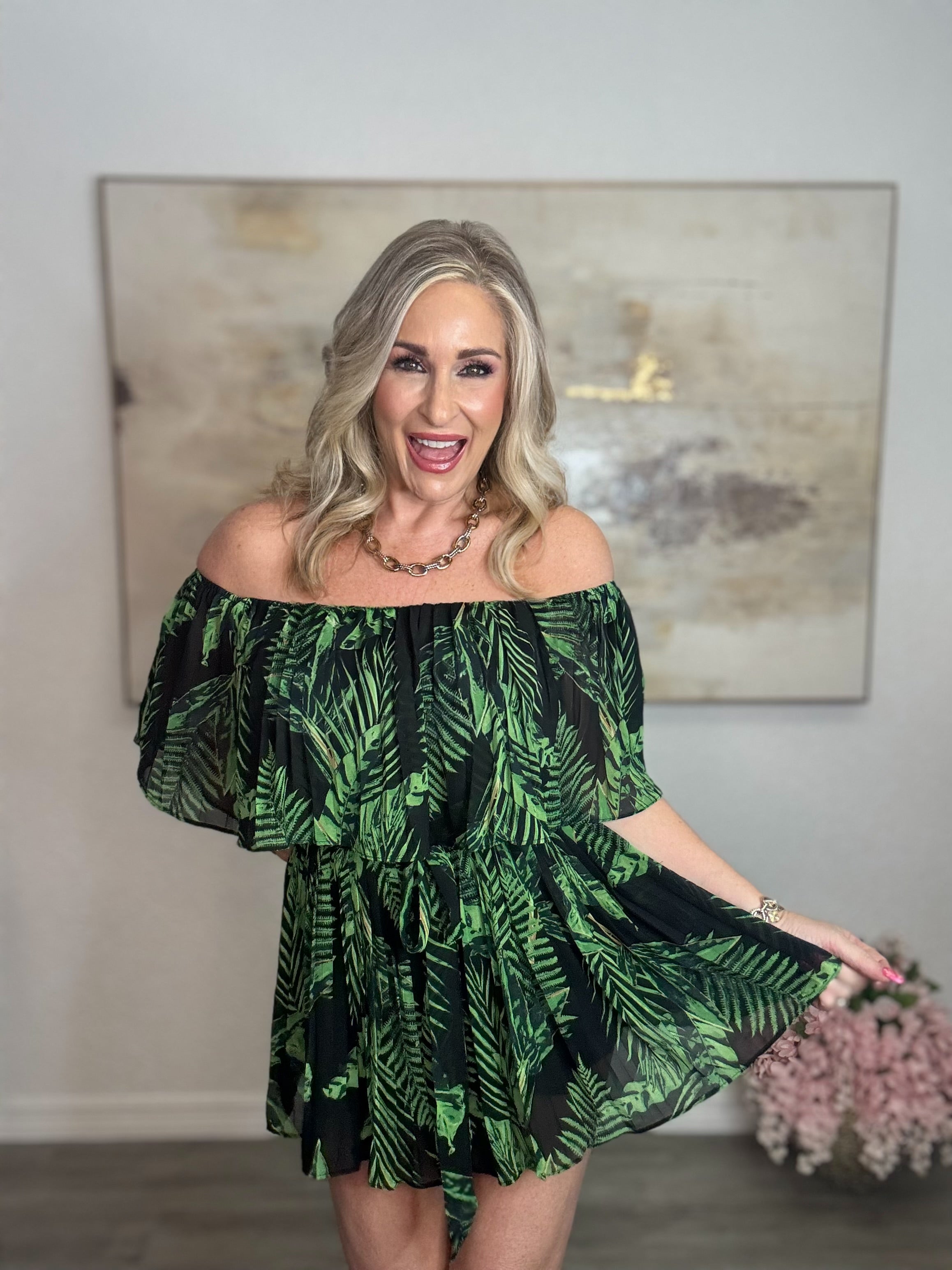 The Off Shoulder Tropical Romper