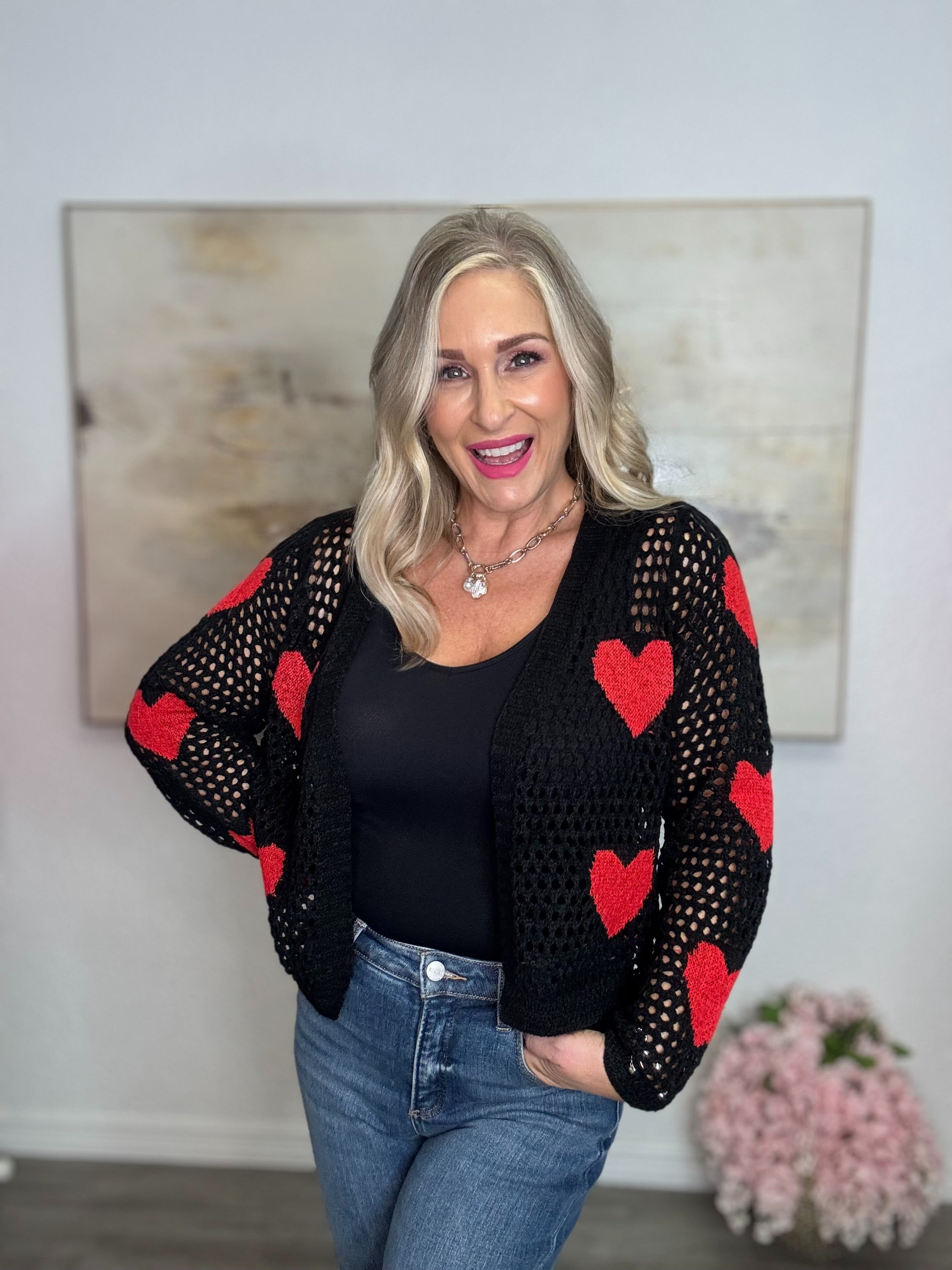 The Open-Knit Heart Cardigan Top