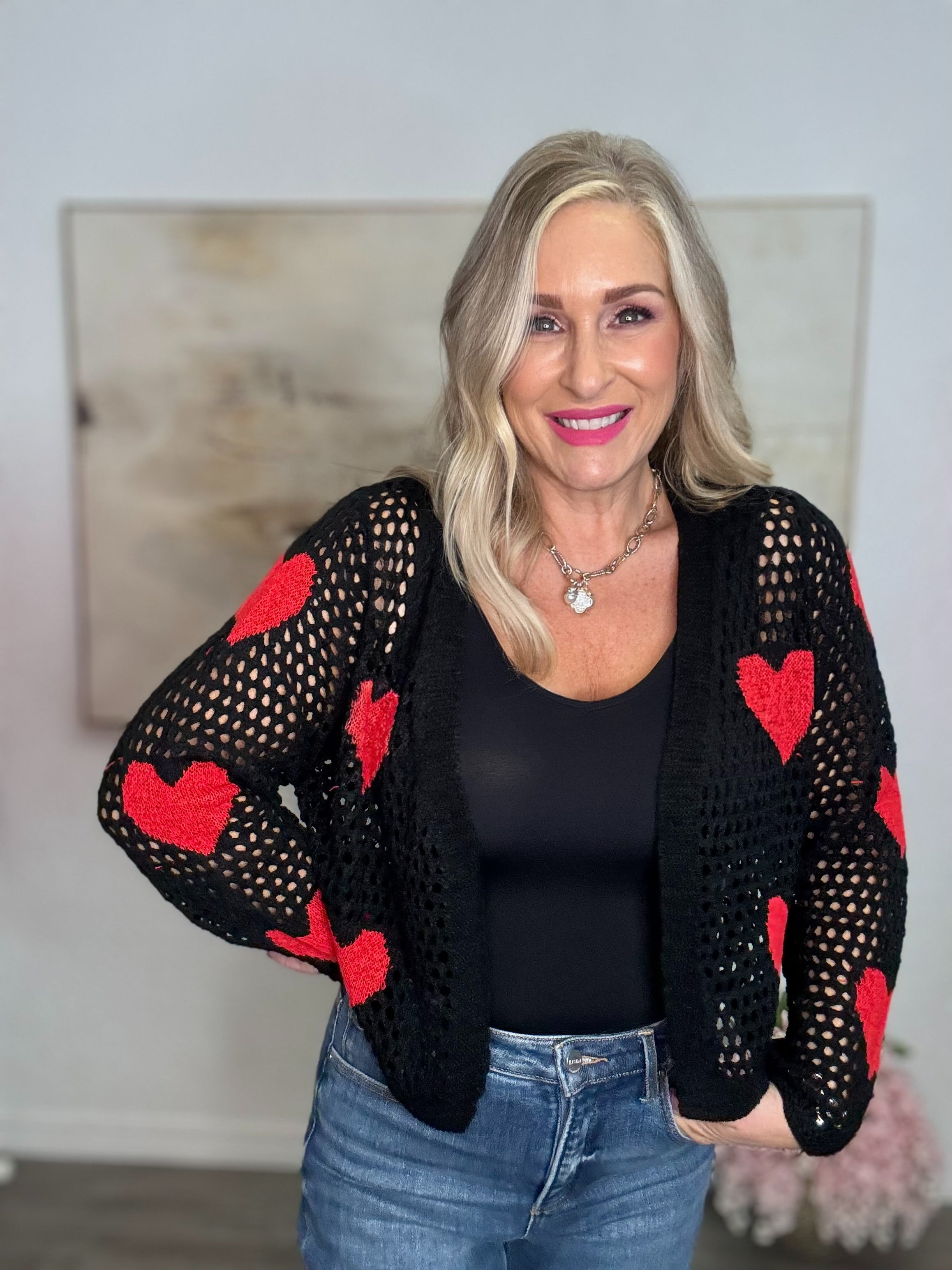 The Open-Knit Heart Cardigan Top