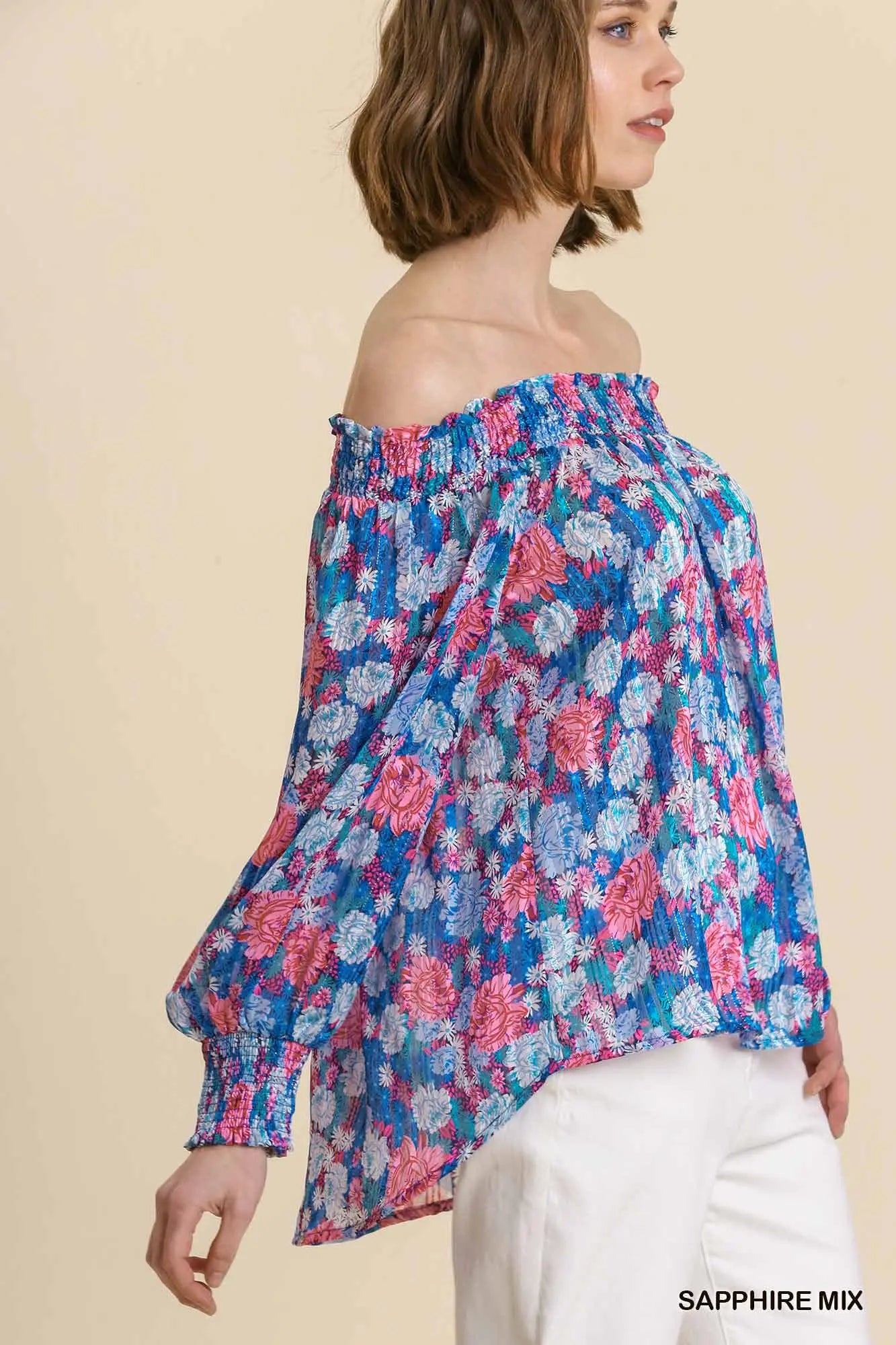 Sheer Floral Print Off Shoulder Top