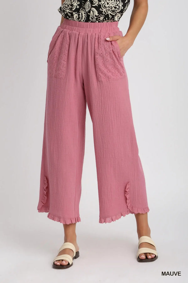 Cotton Gauze Wide Leg Pants
