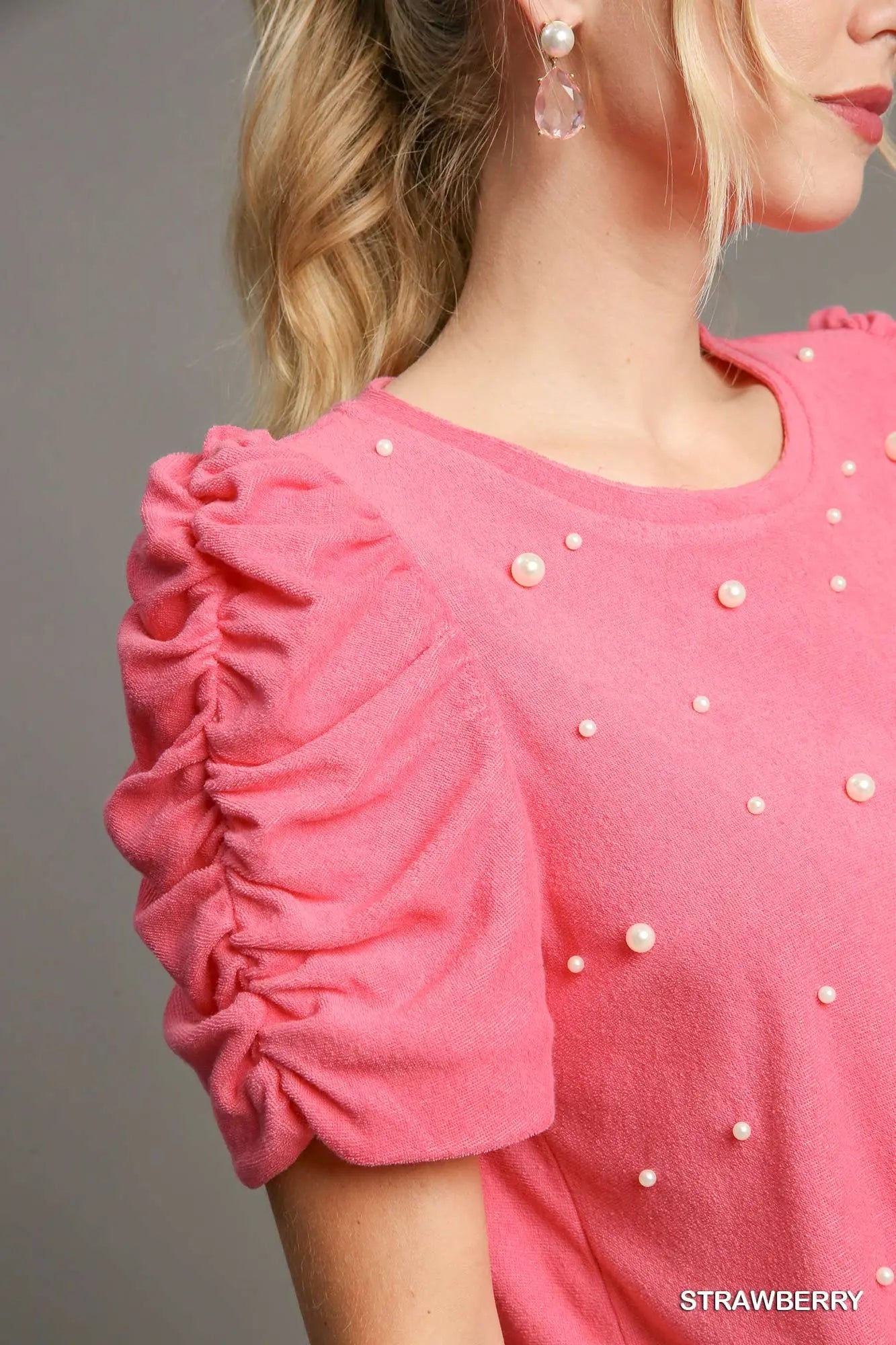 Pearl Round Neck Terry Cloth Top