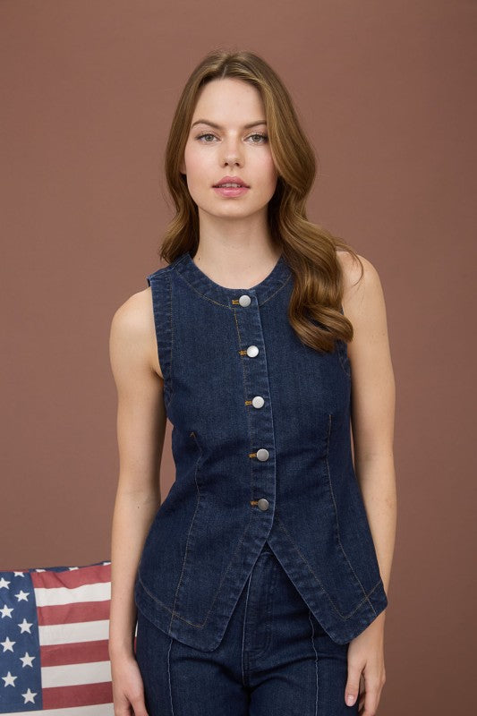 Sleeveless Button Down Denim Vest