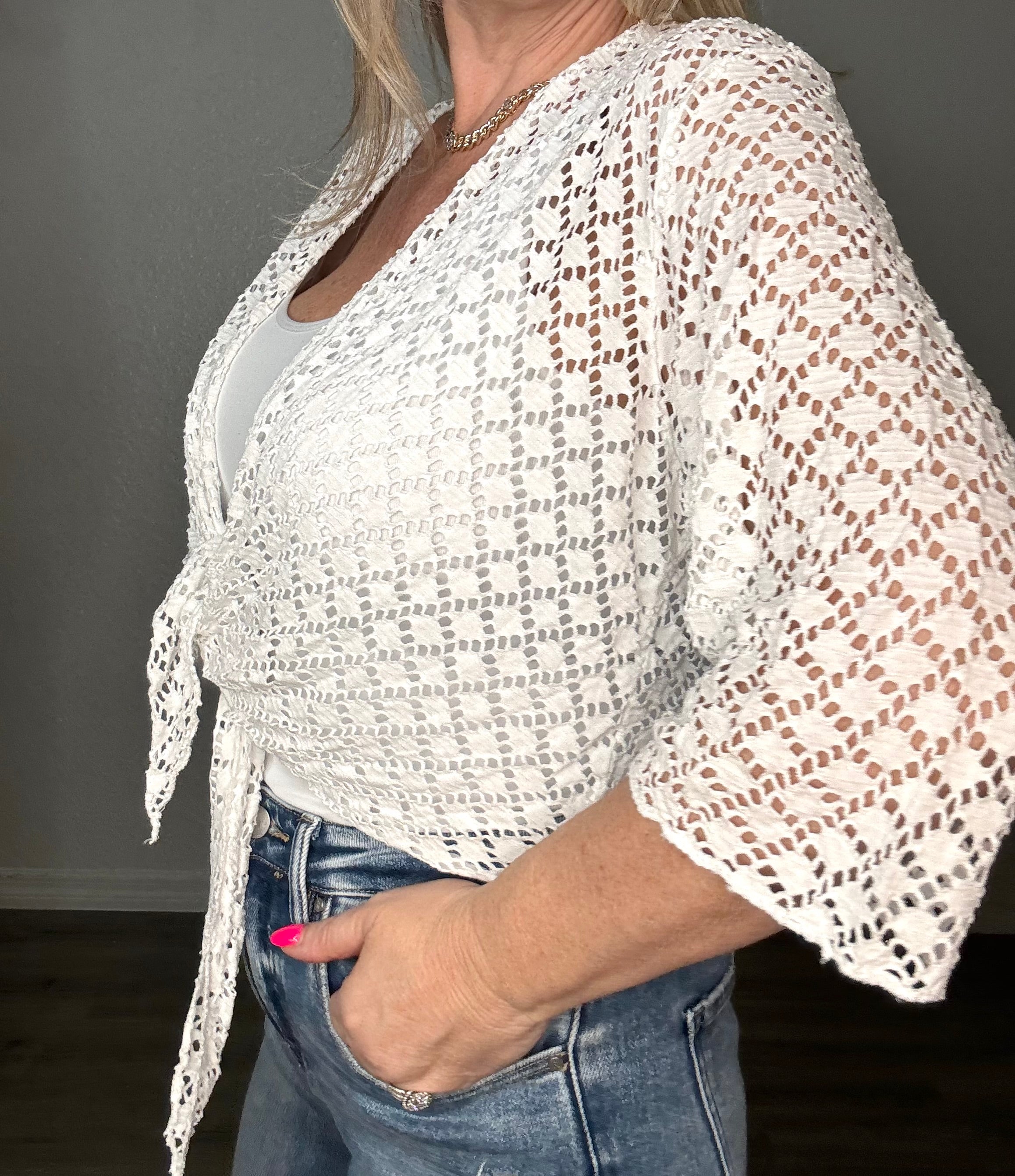 Cropped Open Knit Cardigan