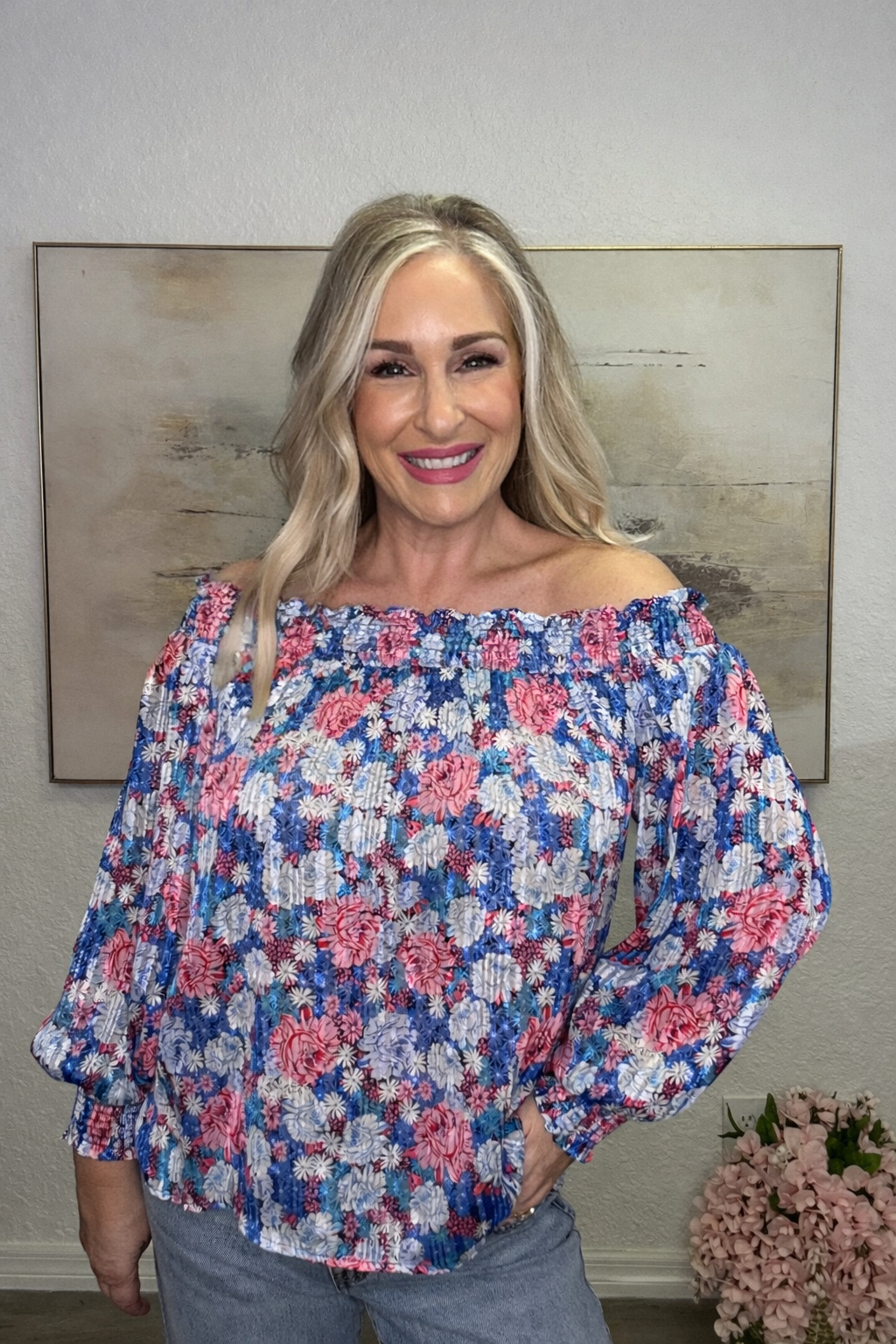 Sheer Floral Print Off Shoulder Top