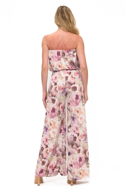 Floral Print Tube Top Jumpsuit