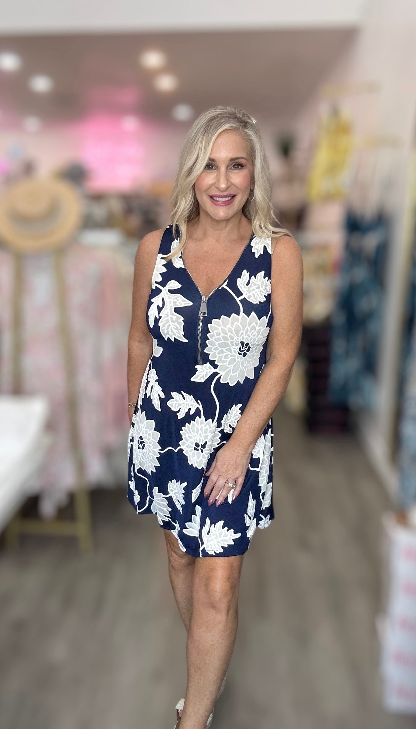 The Tropical Printed Zipper Tank Dress