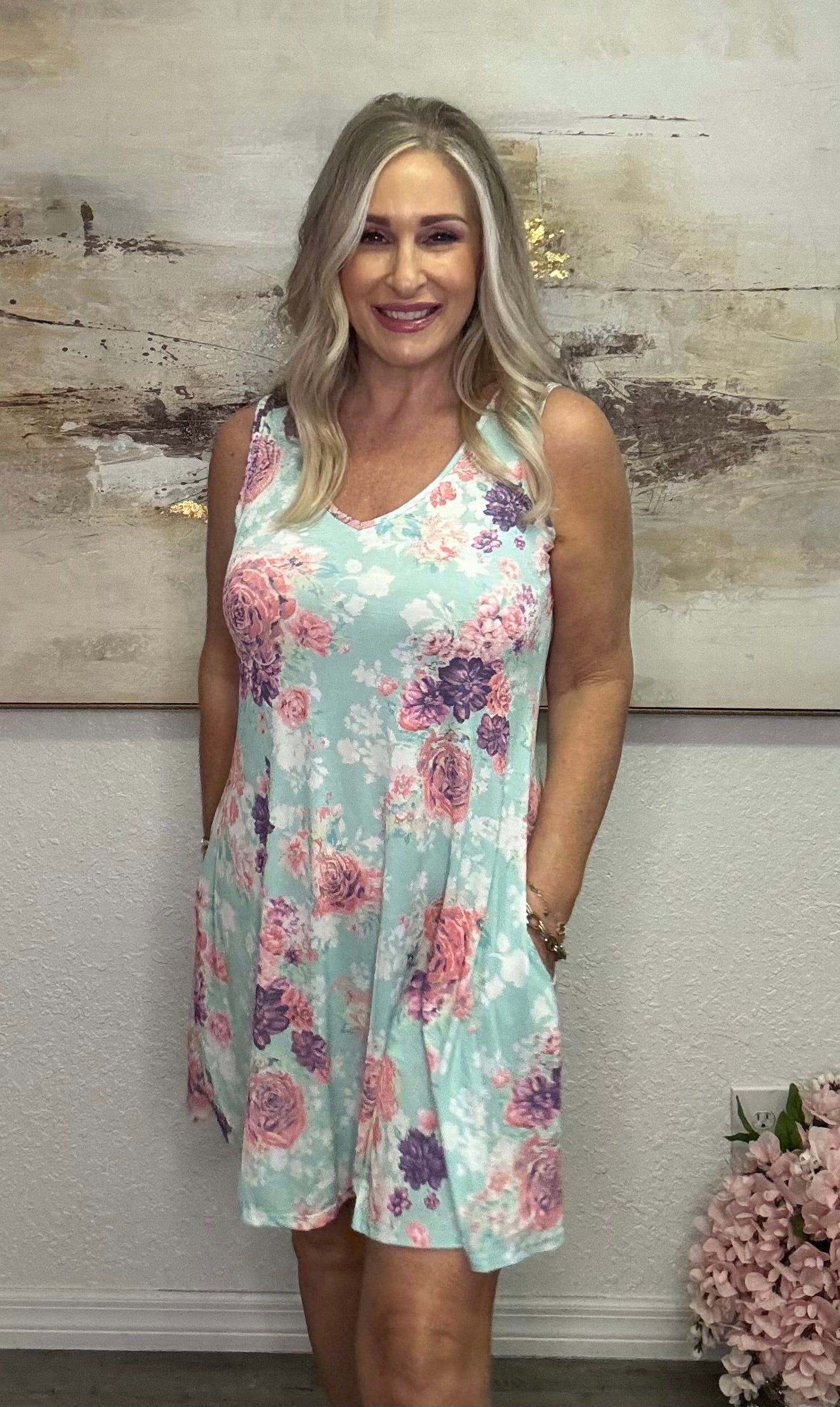 The Mint Floral Sleeveless Dress