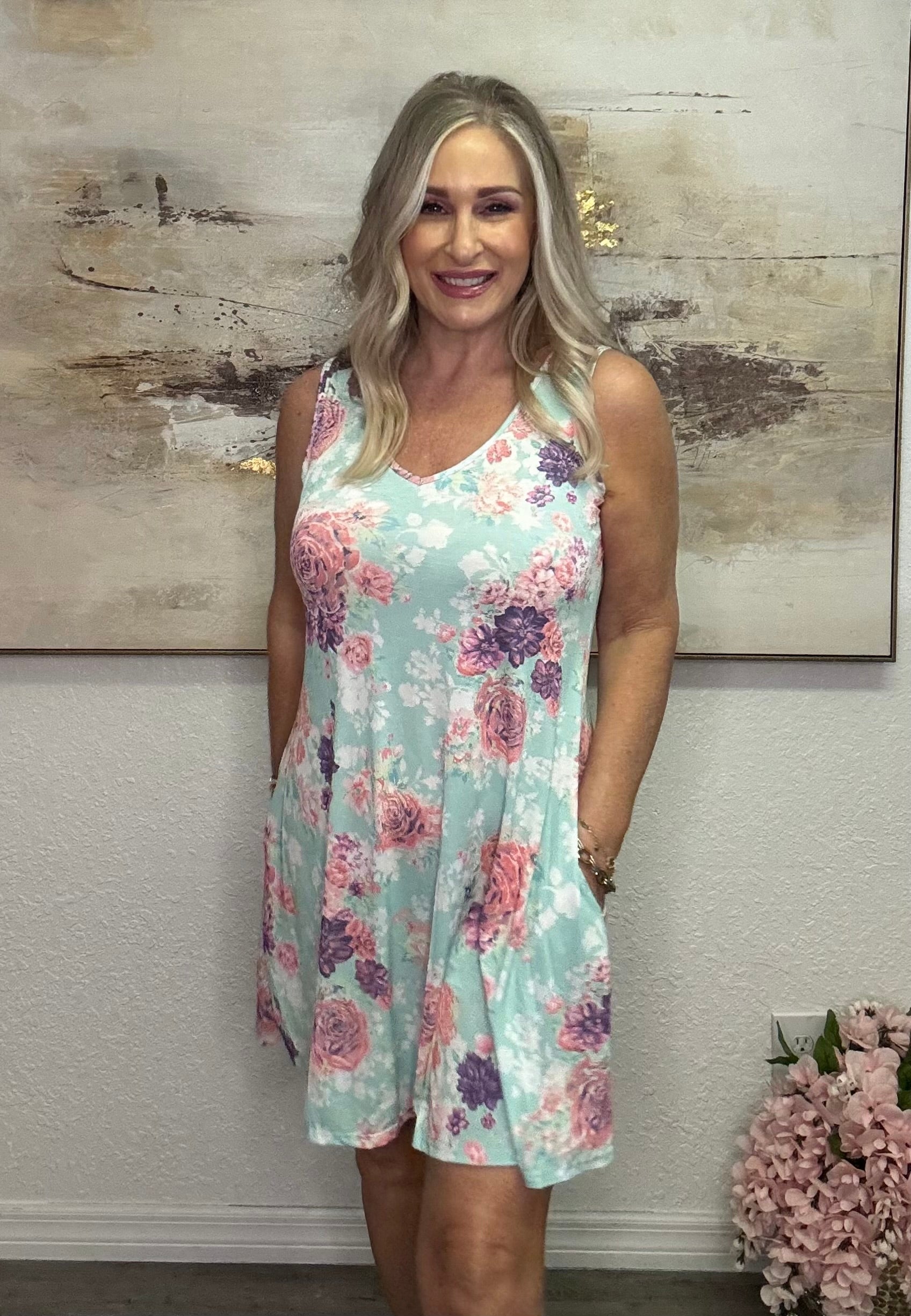 The Mint Floral Sleeveless Dress