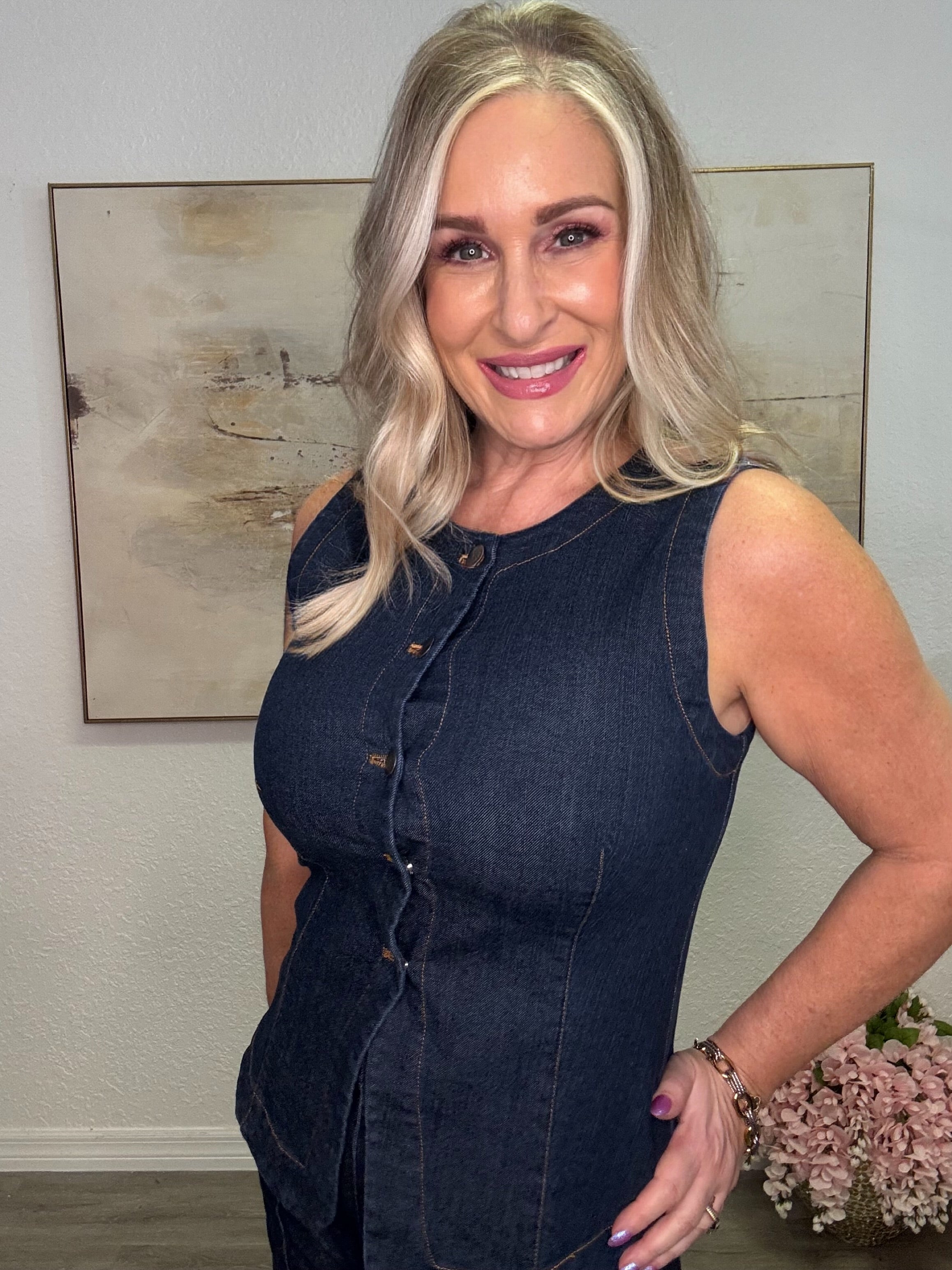 Sleeveless Button Down Denim Vest