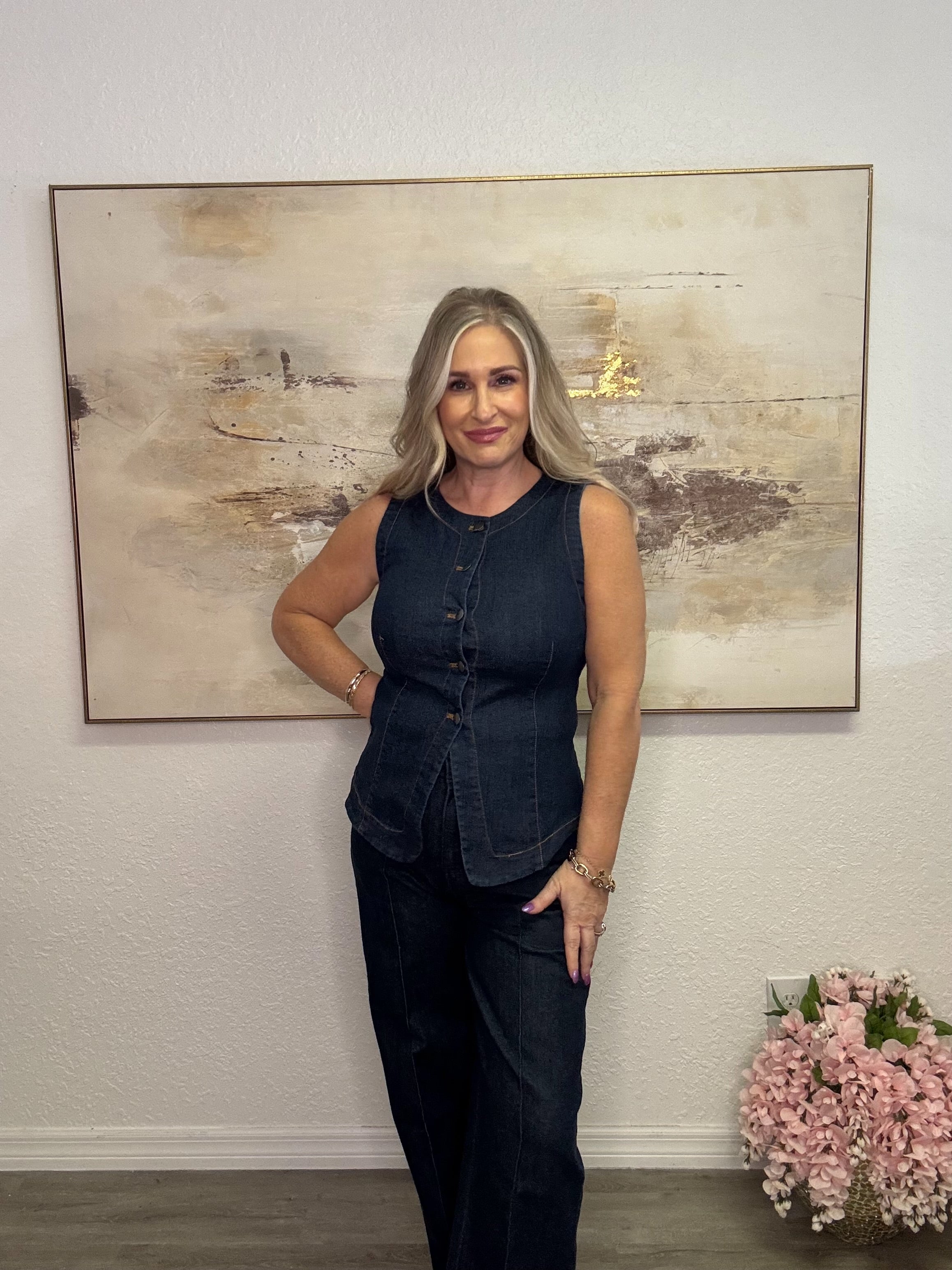 Sleeveless Button Down Denim Vest