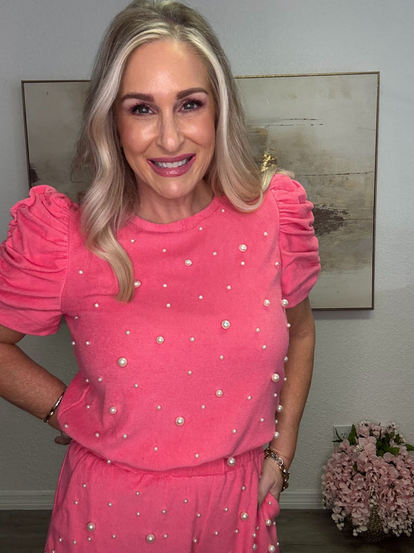 Pearl Round Neck Terry Cloth Top