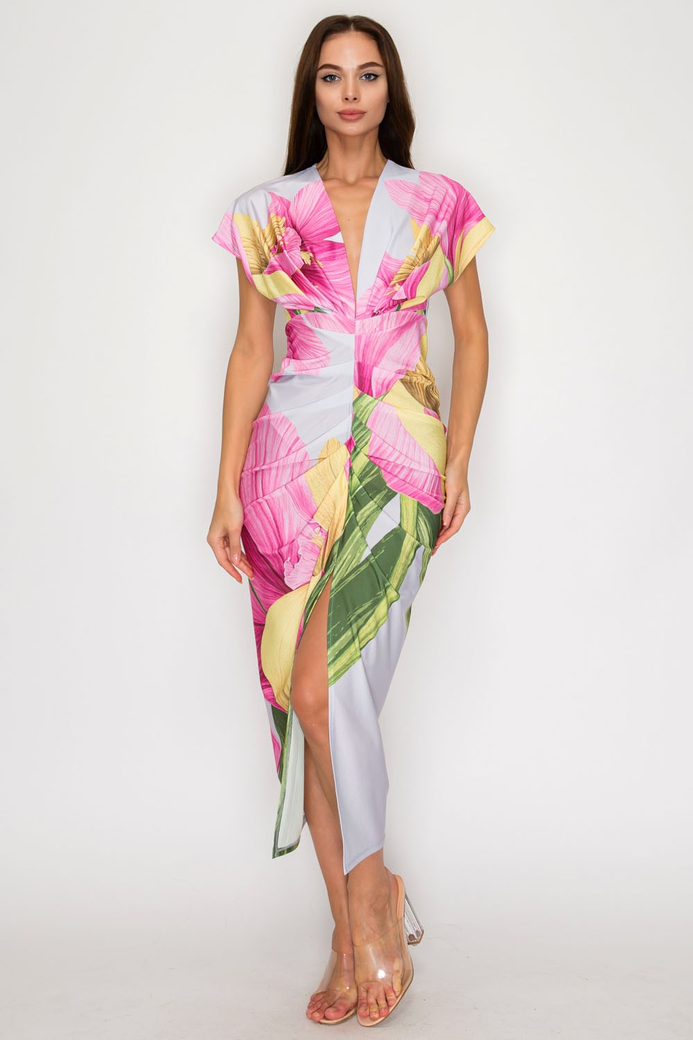 The Tropical V-Neck Midi Length Dress