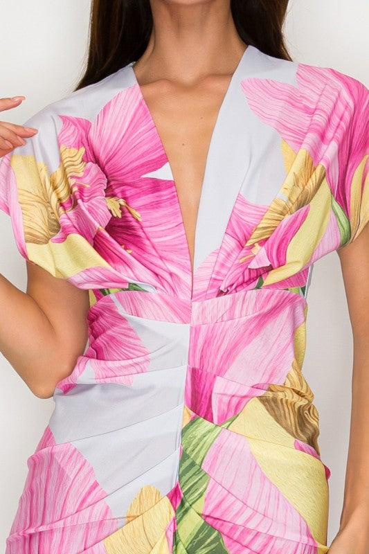 The Tropical V-Neck Midi Length Dress