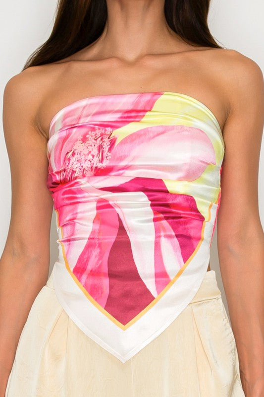 Strapless Satin Effect Scarf Top