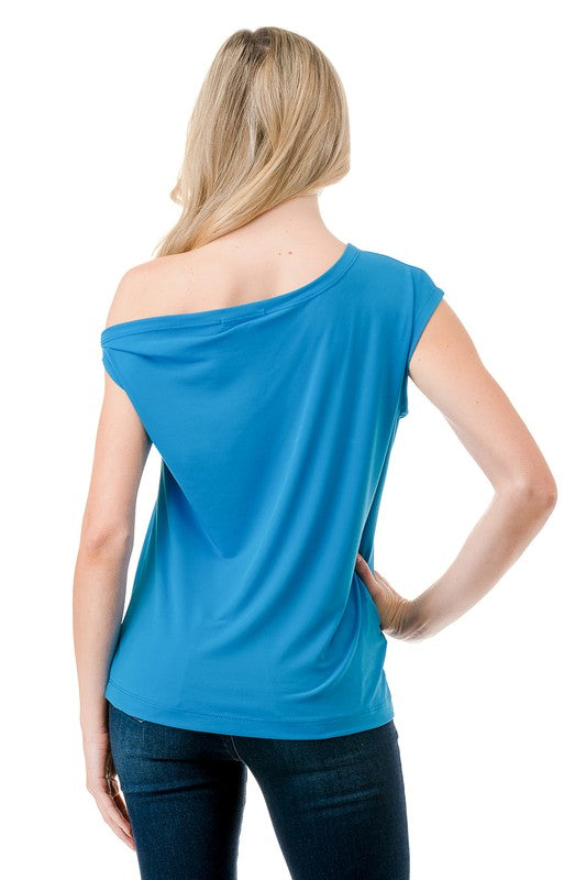 Boat Neck Asymmetric Off Shoulder Top