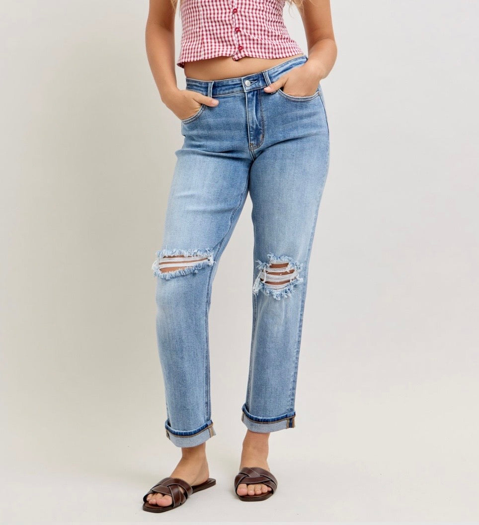 Judy Blue Mid-Rise Destroyed Boyfriend Jeans