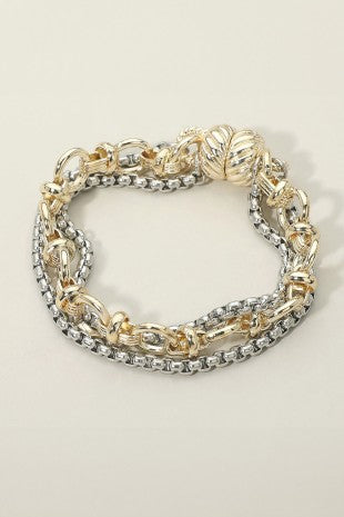14k Gold Two Tone Mixed Layered Magnetic Bracelet