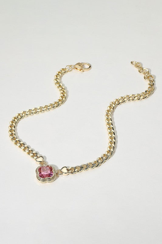 CZ Quatrefoil Pendant Chain Necklace