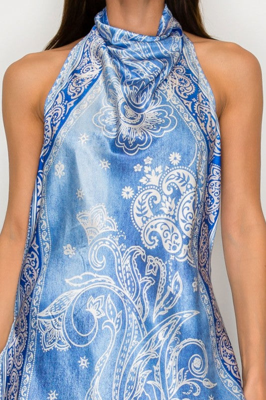 Tie-Dye Paisley Halter Top and Wide-Leg Pants Set