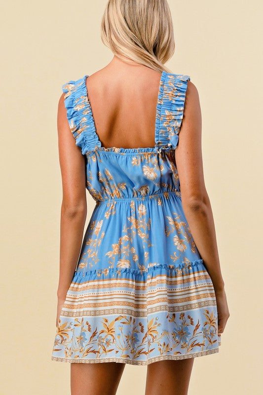 Square Neck Ruffle Mini Dress