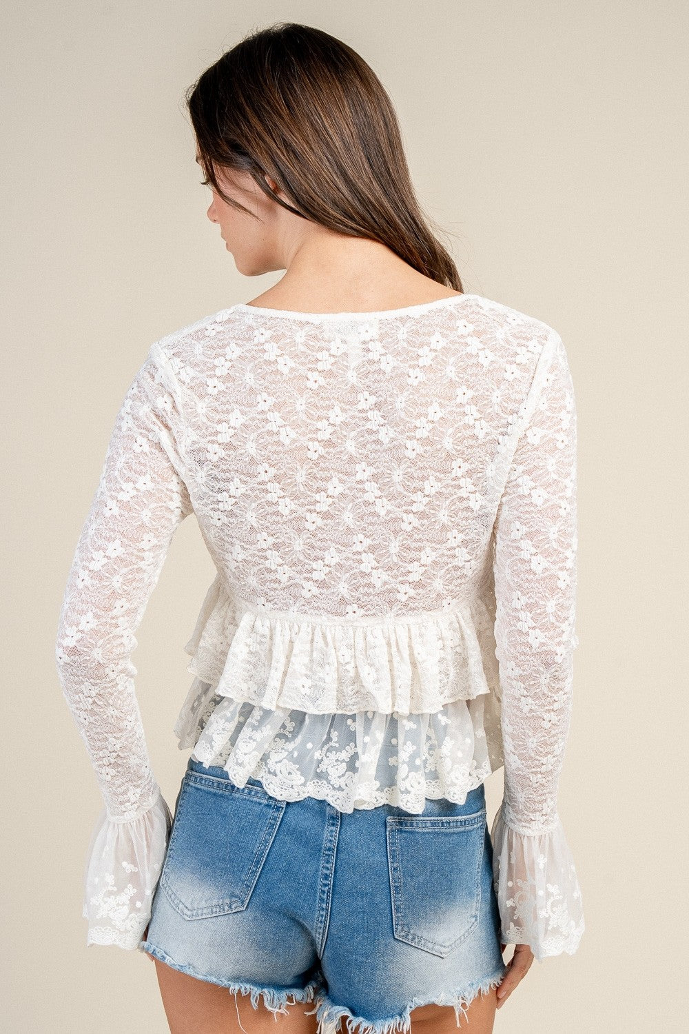Lace Trimmed Detailed Front Tie Lace Top