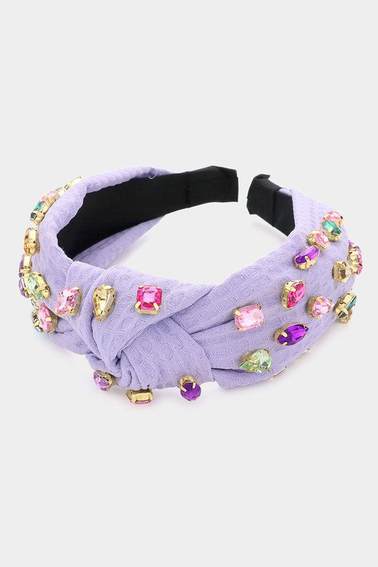Multi Stone Embellished Knot Burnout Lace Headband