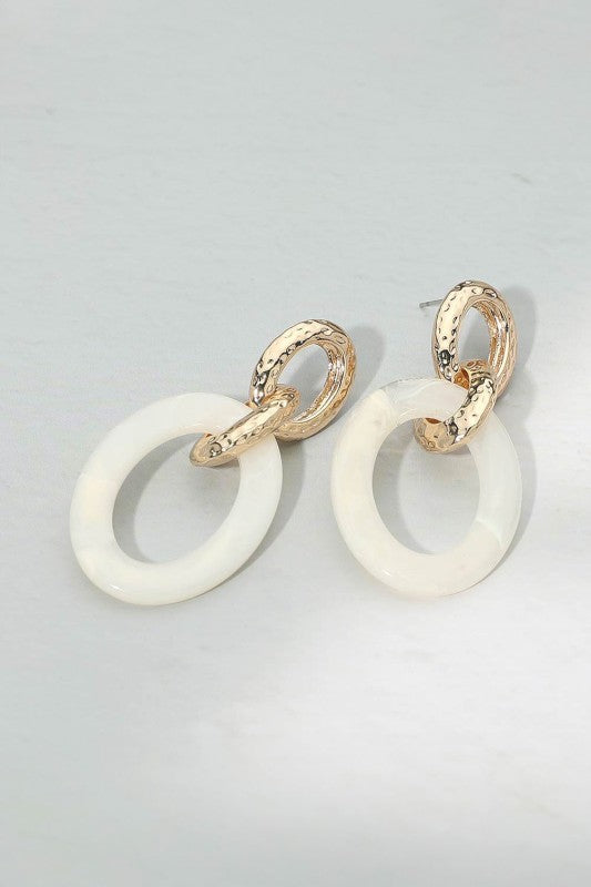 Marbled Resin Oval Ring Link Drop Earring