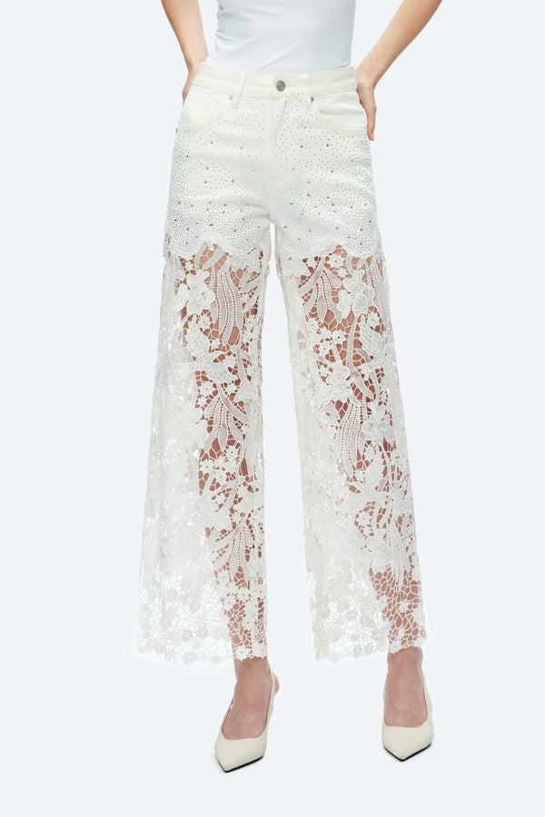 The Lace Embroidered Cutout Denim Jeans