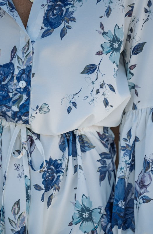 Floral Adjustable Balloon Sleeve Dress