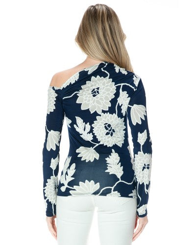 The Navy Floral Open Shoulder  Top