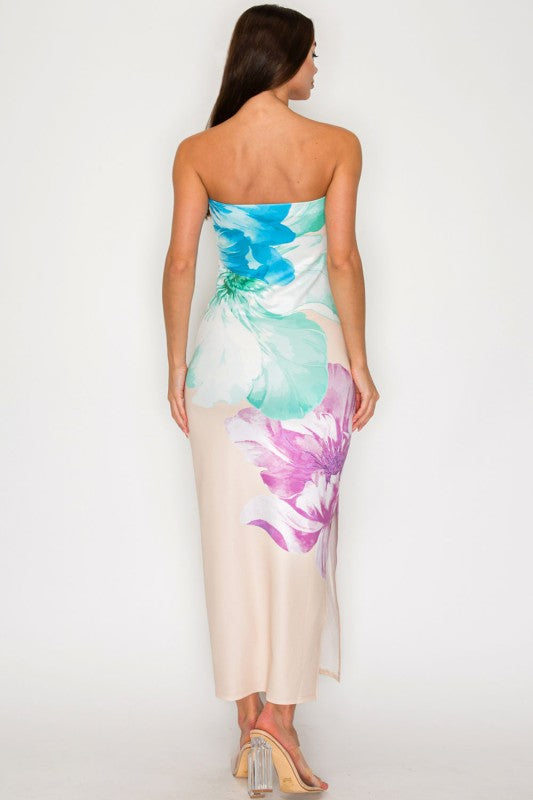 Flower Print Tube Dress