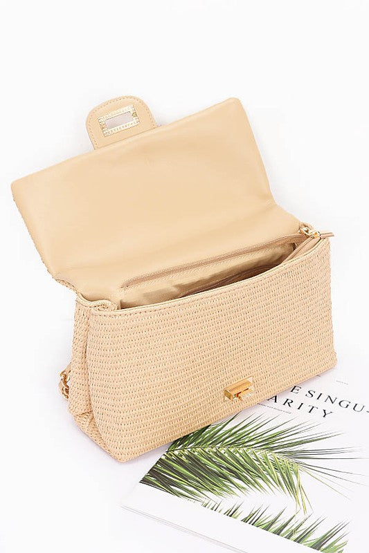 Faux Straw Flap Bag