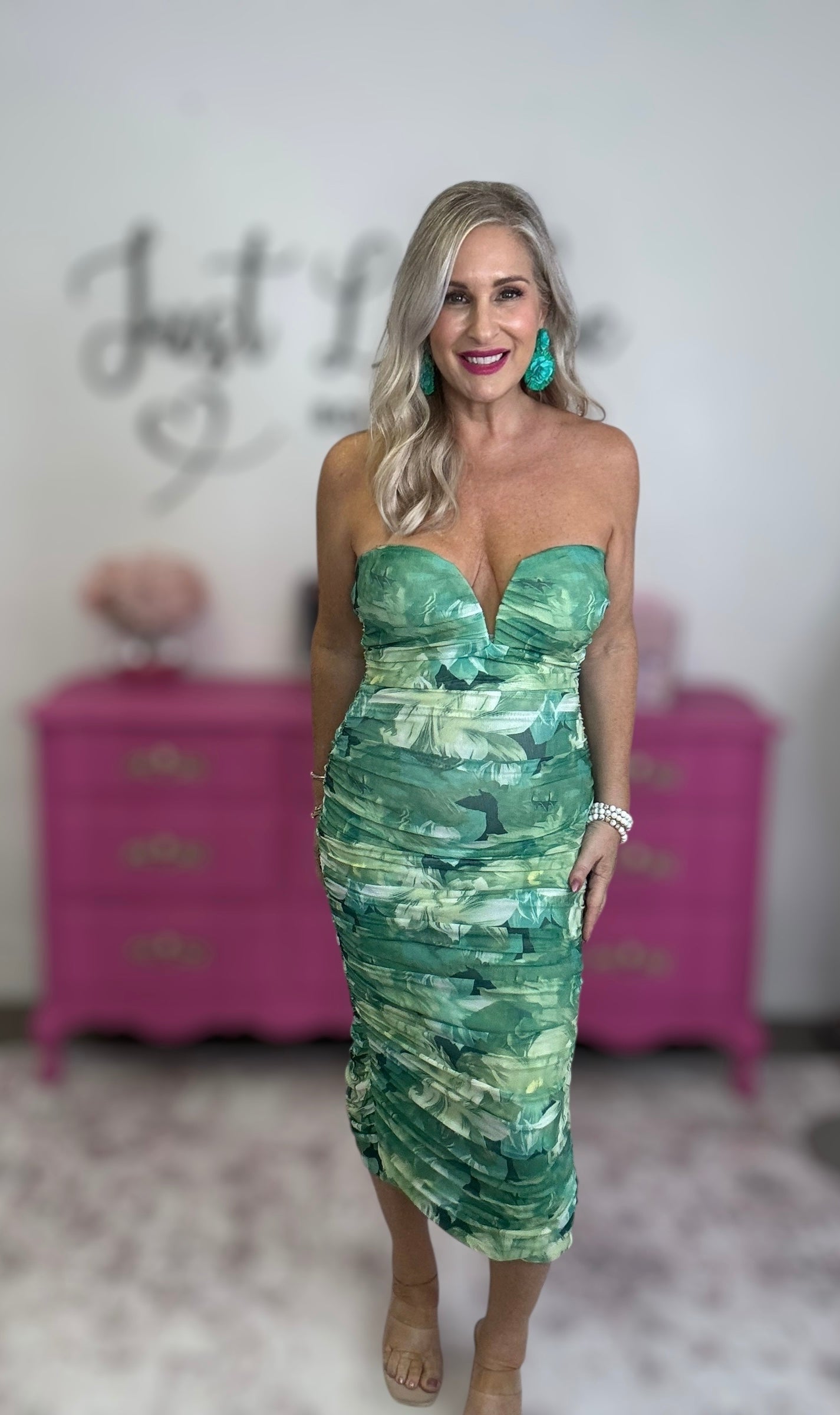 The Emerald Mesh Sweetheart Midi Dress