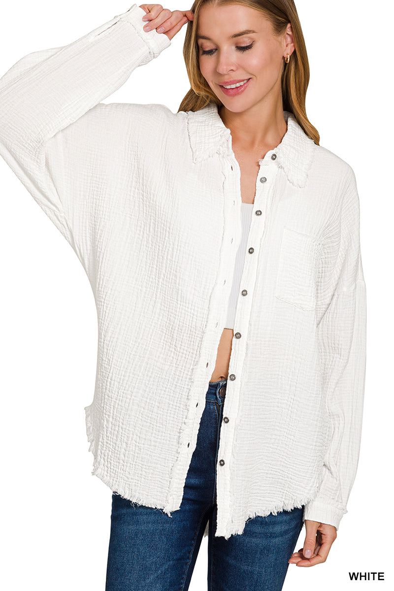 Double Gauze Oversized Raw Edge Top