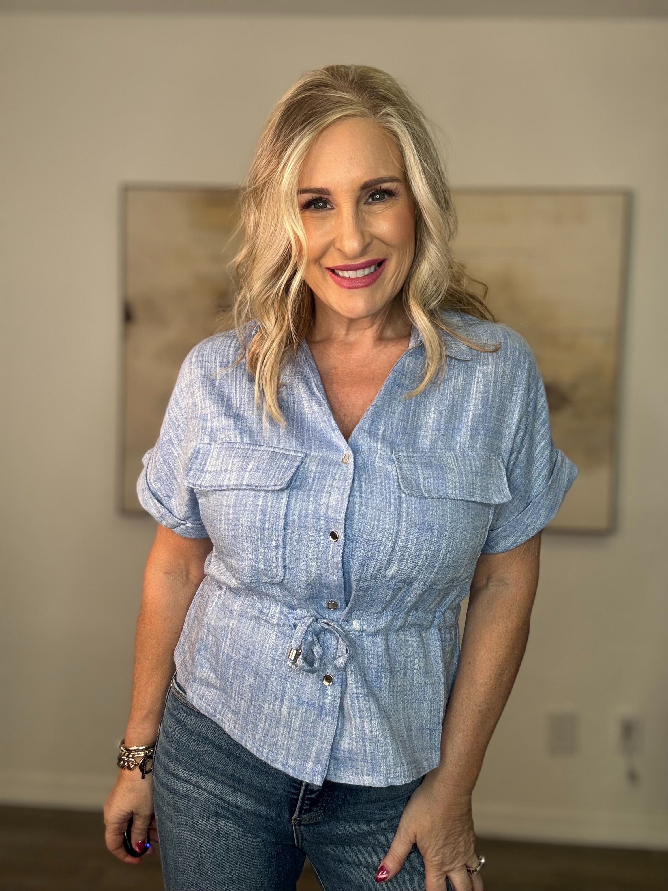 Chambray Button-up Linen Top